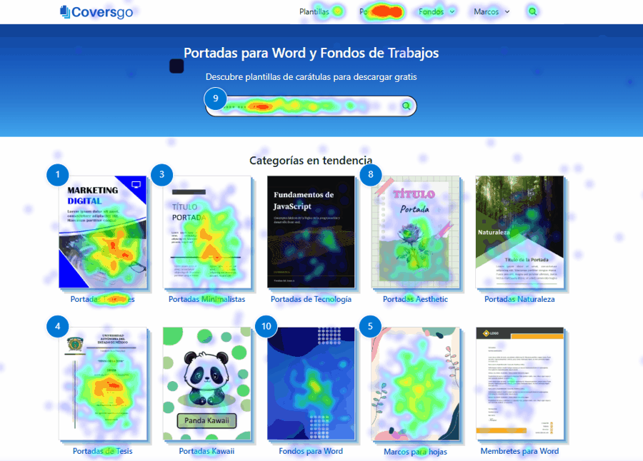 mapa de calor de Clarity en la homepage de Coversgo.com