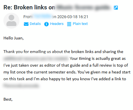 Email positivo recibido en la campaña de PR